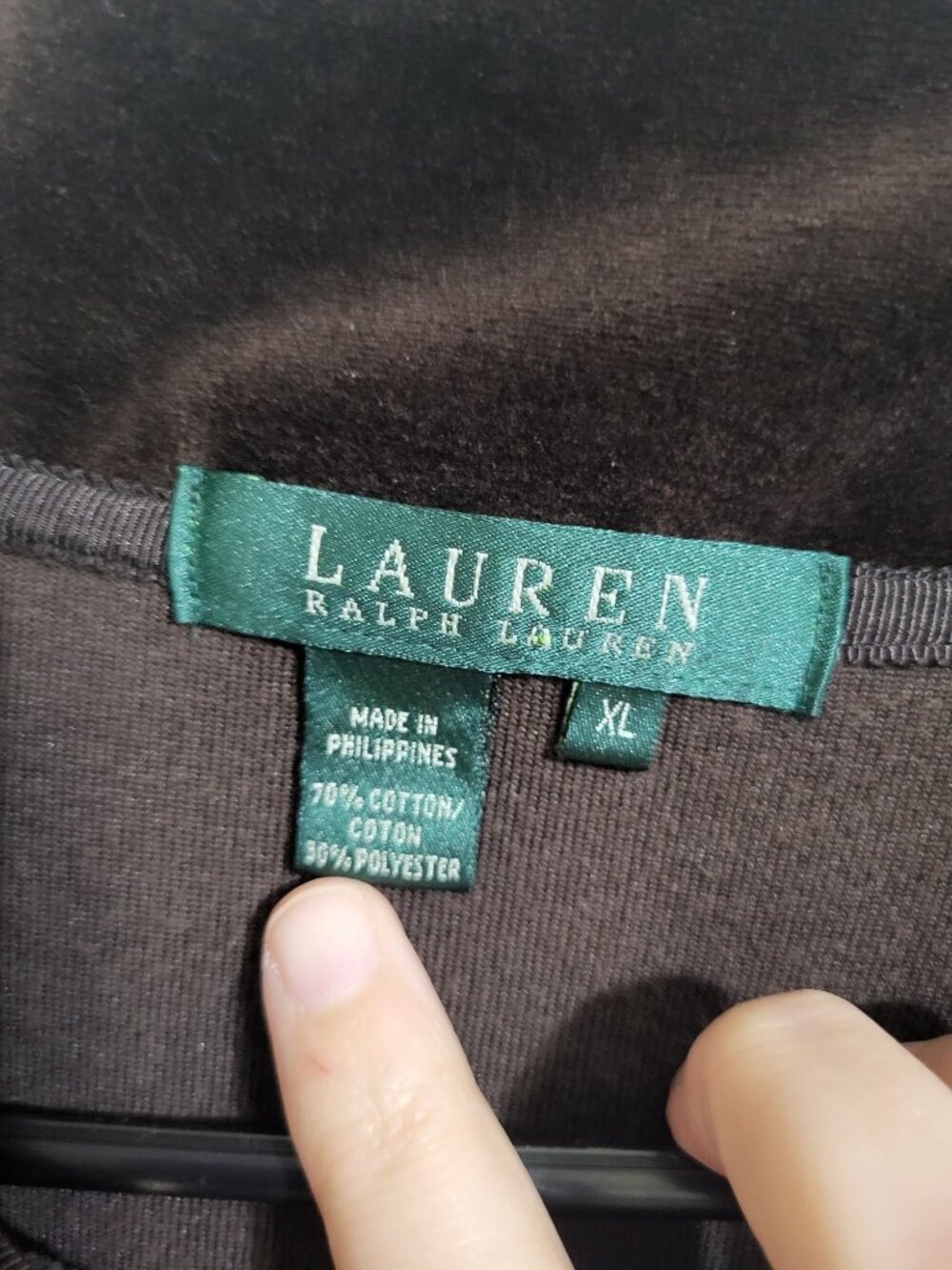 Lauren Ralph Lauren Womens XL Velour Zip Track Jacket Gold Trim y2k Brown - Picture 3 of 8